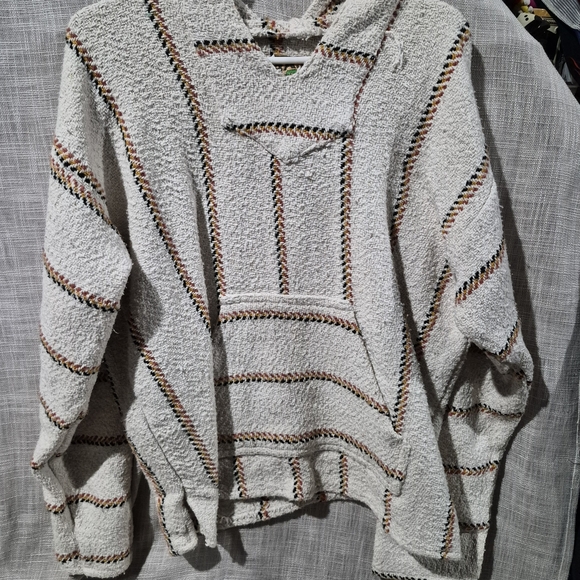 Other - Cozy Cream Baja Hoodie Sweater with Multicolor Trim